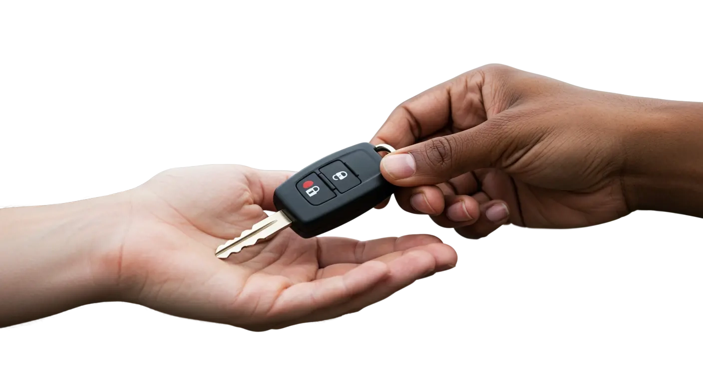 Duas mãos entregando uma para outra uma chave de carro
